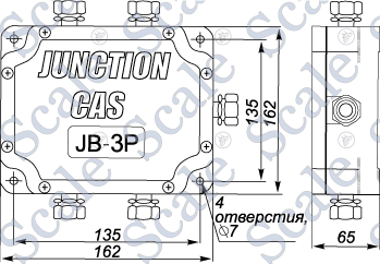 Размеры соединительной коробки CAS JB-3P для тензодатчиков CAS