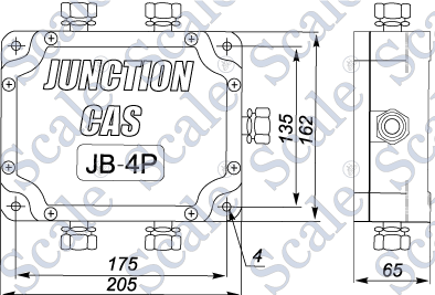 Размеры соединительной коробки CAS JB-4P для тензодатчиков CAS