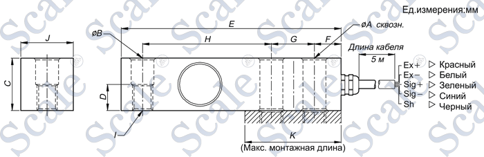 Габариты тензодатчика CAS BSS