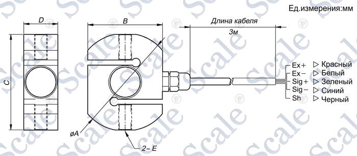 Габариты тензодатчика S-образного CAS SBS